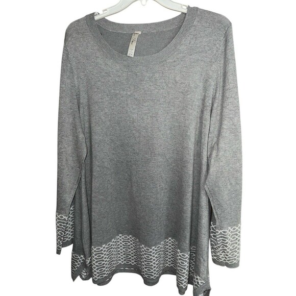 Pina Rossi Sweater Womens Plus 2X Grey Tunic soft longline modest accent hem - Picture 1 of 9